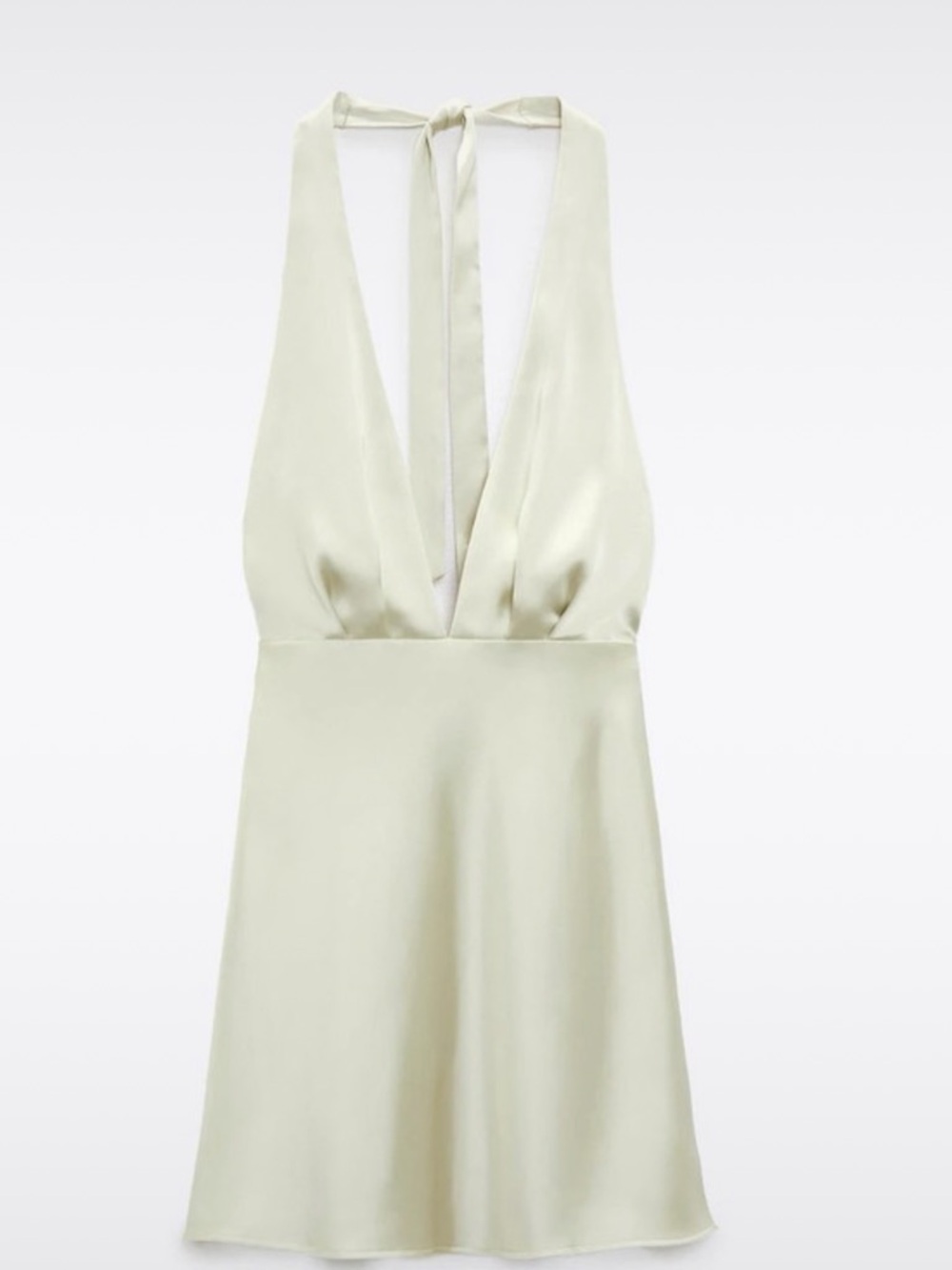 Mint -satin effect - Sleeveless Deep V Halter Dress size S - Preloved-